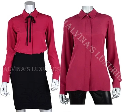 GUCCI SHIRT SILK CREPE DE CHINE BLOUSE GERANIO TOP REMOVABLE BOW sz IT 38 US 2 - Image 1 of 4