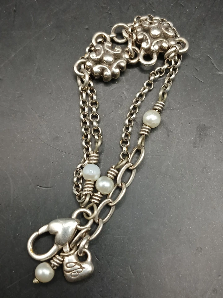 Brighton女式脚踝手链银盘人造珍珠水晶 — 第 1/4 张图片