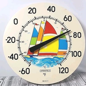 Vintage Springfield Sailboat Wall Thermometer 12" Missing Plastic Dome Cover - Picture 1 of 6