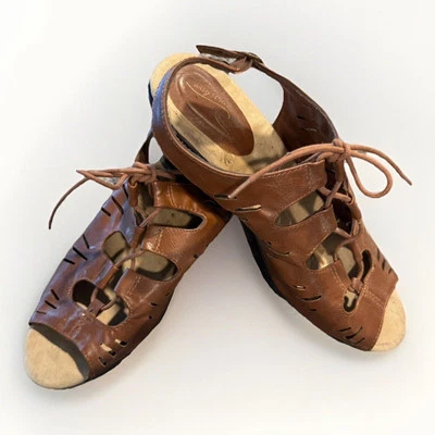 Easy Street Shoes Mujer’s 11W Cuero Marrón Con Cordones Punta Abierta Sandalias Cómodas Foto 1 de 4