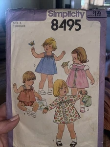 1977 Vintage SIMPLICITY 8495 Toddler Dress Jumper Sundress Top Panties 3 Cut - Picture 1 of 4