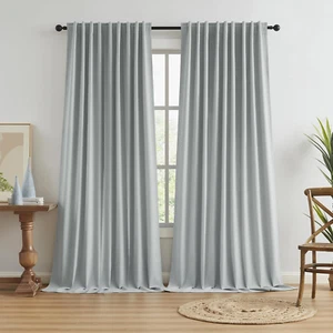 100% Blackout Window Curtain Panels, Back Tab Rod Pocket Hook Belt Pleated Look - Picture 1 of 8