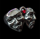 Stainless Comedy & Tragedy Guy Fawkes Mask Ring Custom Size Red Crystal R-171ss