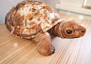 Brown Speckled Glazed Pottery Turtle Figurine- Artist Signed - Picture 1 of 6