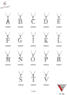 Collana + Lettera cm 3 in argento 925 /°° con zirconi, collana a scelta 40-45-50 - Immagine 1 di 4