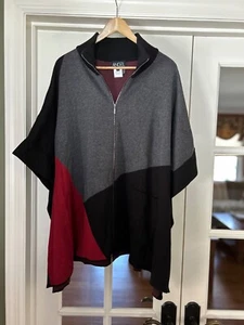 Angel Apparel color block zip up poncho cape Gray Black Red Multi 1X NOWT - Picture 1 of 9
