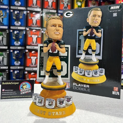 BART STARR Green Bay Packers 5x Super Bowl Champ "Ring Base" NFL Bobblehead Cover