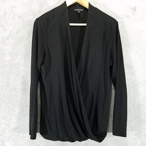 Eileen Fisher Blouse Womens Medium Black Crossover Faux Wrap Silk - Picture 1 of 13