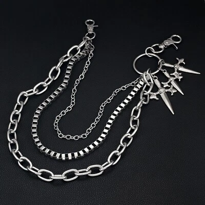 Para Hombres Plata Billetera Cadena Metal Motocicleta Motociclista Eslabones Llavero Jeans Pantalones Cadena Foto 1 de 4