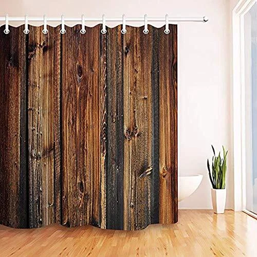 Rustic Barn Door Shower Curtain Farmhouse Brown Wooden Rustic Pattern Fabric  - Image 1 of 4