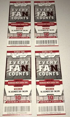 2011 Nebraska Cornhuskers Badger NCAA College Basketball Ticket Stub Lot x 4 - Image 1 of 3