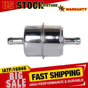 Fuel Filter 3/8" InLine Hose Chrome Canister Carbureted High Flow for Chevy Ford