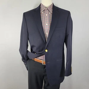 Chaps Men's Sport Coat Blazer Two Button Deep Navy Twill Wool Polyester 42L - Picture 1 of 13