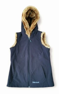 Marmot Furlong Black Faux Fur Lined Hooded Fleece Lined Vest Jacket Womens S/P - Picture 1 of 5
