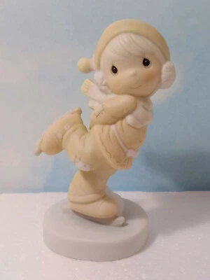 PRECIOUS MOMENTS Girl Ice Skating ~ Dropping In For Christmas  ~  E-2350 Box - Image 1 of 4