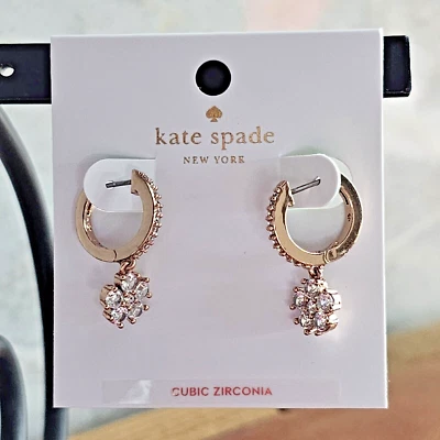 kate spade- Flower Drop -Pave Huggie Hoop Earrings- Clear/Rose-gold- NWT- $58 - Image 1 of 4