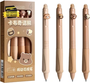 4 Pcs Erasable Gel Ink Pens Retractable Pens Cute Bear Pens 0.5Mm Fine Point Pen - Picture 1 of 6