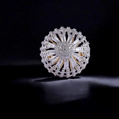 Pave 1.90 Cts Round Baguette Shape Natural Diamonds Party Ring 14K Yellow Gold - Image 1 of 4