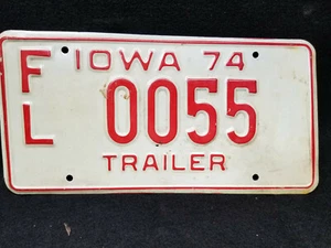 Vintage 1974  Iowa  Trailer License Plate #  FL 0055 - Picture 1 of 2