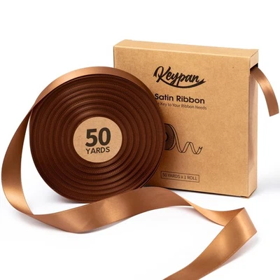 Brown Satin Ribbon 7/8 Inch 50 Yards Double Faced Polyester, Gift Wrap Craft Bow - Image 1 of 4