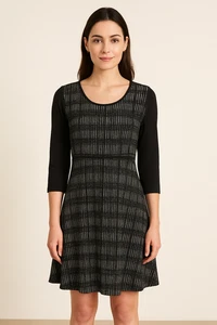 BRAND NEW - DAVID LAWRENCE LONG SLEEVE BLACK PATTERNED A-LINE DRESS SIZE 14 - Picture 1 of 10