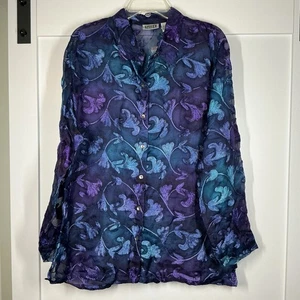 Blusa de manga larga floral transparente azul púrpura diseño Chicos para mujer talla 3 seda - Imagen 1 de 5