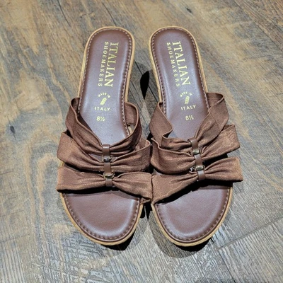 Italian Shoemakers Sandals Slides Size 8.5 Brown Beaded Strappy Made In Italy  - Image 1 of 4