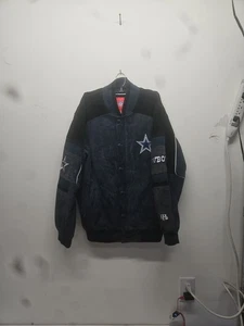 NFL Men's Navy Blue Leather Dallas Cowboys Football Varsity Jacket Size Medium - Picture 1 of 6