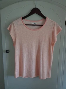 NWOT Amuse Society Short Cap Sleeve Tee S/P Stripes Peack/White Scoop Neck - Picture 1 of 9