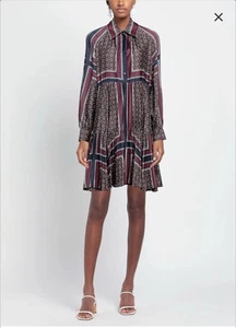 Sandro Shirt Dress Burgundy Print Long Sleeve Size 36 Like New RRP$600 - Picture 1 of 7