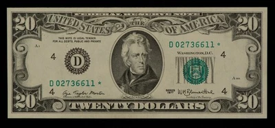 FR 2072-D* $20 1977 Federal Reserve Note US - Star Note - UNC - SKU-CA1640 - Image 1 of 2