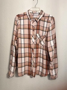 Camisa Universal Thread Mujer XL Marrón Franela a Cuadros Mangas Largas Bolsillo Suave - Imagen 1 de 22