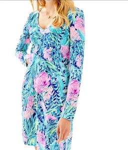 Lilly Pulitzer Davie Kleid Lapislazuli Beach Club Blüten Medium Shirt Etuikleid $ 98 - Bild 1 von 13