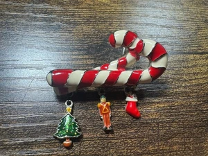 VTG Candy Cane Enamel Brooch/pendant With Charms - Picture 1 of 5