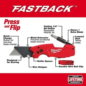 Cuchillo utilitario plegable Milwaukee Press and Flip Fastback 6IN1 48-22-1505 - Imagen 1 de 9