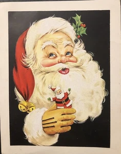 Vintage Weihnachtsgrußkarte lustiger Weihnachtsmann Glocken kleiner Weihnachtsmann *NUR VORNE* - Bild 1 von 4