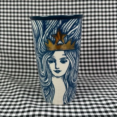 Taza vaso de viaje Starbucks Gold Crown Mermaid Siren 12 oz cerámica azul 2016 Foto 1 de 3