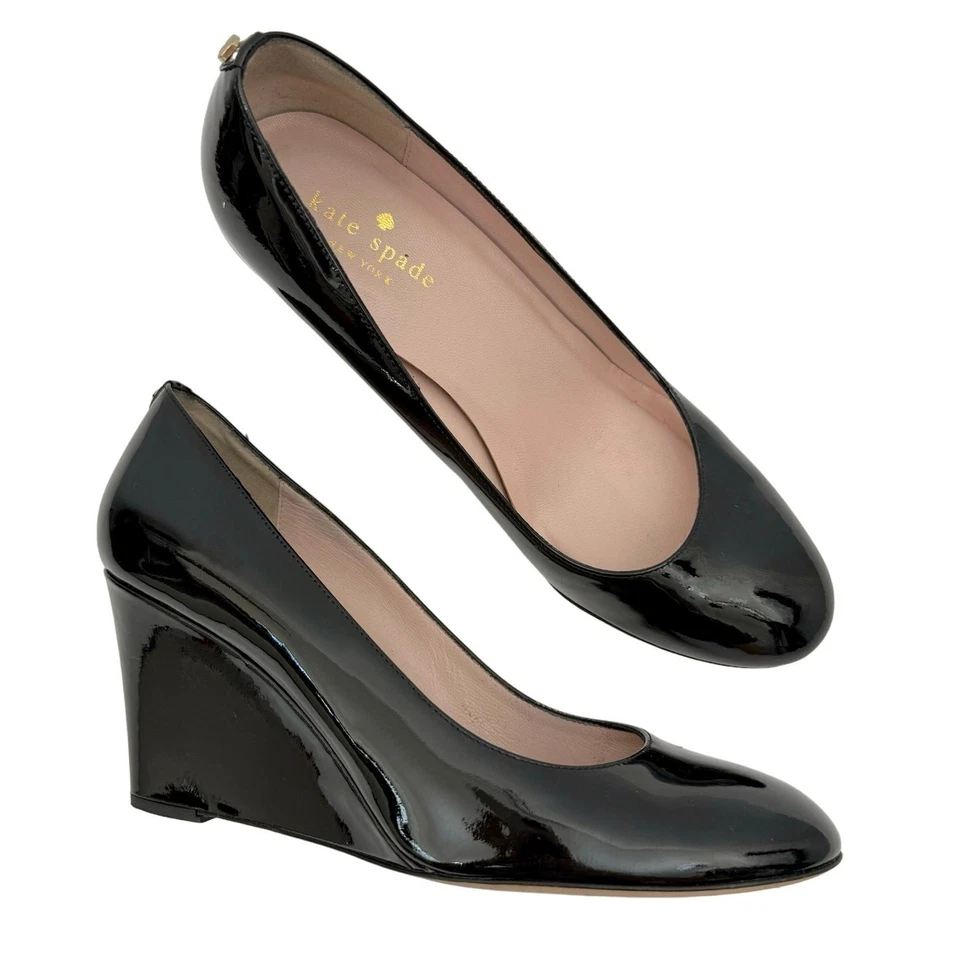 Туфли-лодочки Kate Spade черная лакированная кожа на танкетке с круглым носком 7,5 - Изображение 1 из 4