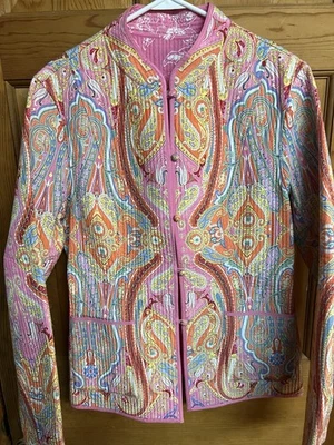 Jaqueta J MCLAUGHLIN REVERSÍVEL Acolchoada Manga Longa Paisley Seda/Algodão GRANDE - Imagem 1 de 4