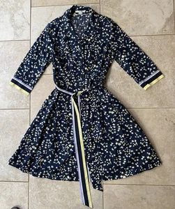 Boden Navy Blue Riviera Floral Shirt Dress 3/4 Sleeve Size US 14 Contrast Belt - Picture 1 of 17
