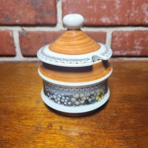 Goebel Sugar Bowl W Lid Vintage Cottage Vibes Wood Grain Floral Small Germany - Picture 1 of 11