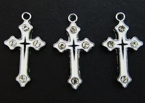 10 White Cross Religion Crystal Rhinestone Silver Plated Charm/Pendant/Craft K54 - Picture 1 of 2