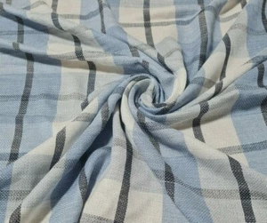 CHECKED VISCOSE FABRIC BLUE WHITE BLACK COLOURS-SOLD BY THE METRE - Picture 1 of 8