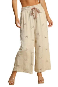 Umgee Hose Spitze Kordelzug bestickt Schleife weites Bein - Bild 1 von 6