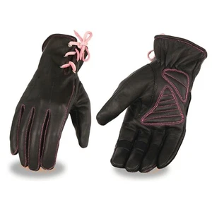 Milwaukee Leather Ladies Riding Glove w/ Gel Pam & Pink Lacing**MG7772.12 - Picture 1 of 3