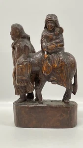 Antique Carved Wood Flemish Figure Group Flight to Egypt Mary Joseph Jesus - Picture 1 of 7