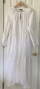 J.Crew Tiered Linen White Dress L/XL  Long Dress With Ruffles At Hem