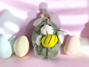 Whiskers by Tiny Tails Plush Gray Bunny Rabbit with Yellow Easter Egg - Picture 1 of 9
