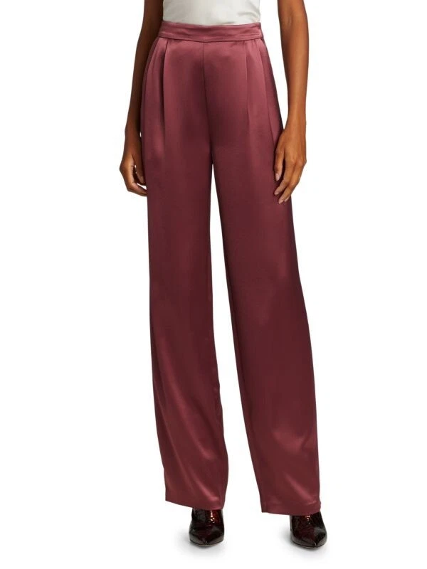 CINQ a SEPT Nocturne Dark Pink Purple Alexi Luxe Satin Straight-Leg Pants 2 = XS - Image 1 of 4