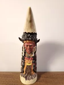 Native American Indian Art Chief Warrior Statue Figure Horn Poly 94 - Picture 1 of 6